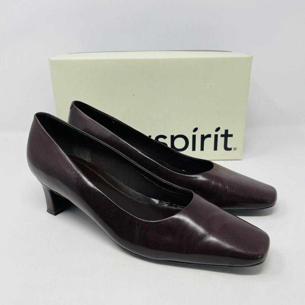 Easy Spirit Womens 7.5M Escaridad Dark Brown Leather Mid Heels Square Toe‎